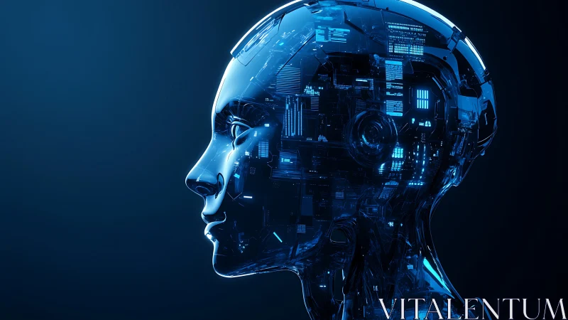 Synthetic human head profile displays internal digital circuitry