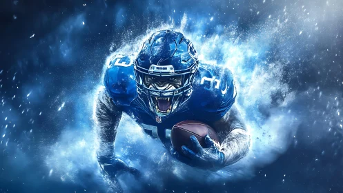 Digital rendering of American football runner in motion.