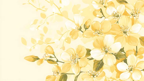 Yellow and white flowers rendered with botanical illustration technique