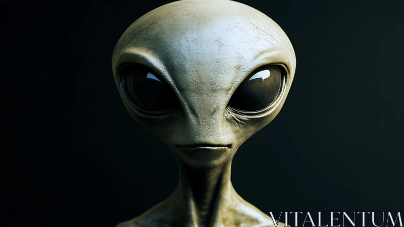 Hyperreal frontal portrait of classic grey alien rendered in 3D