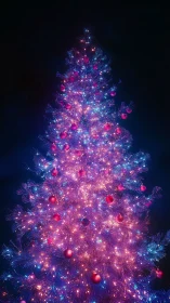 Neon starlit Christmas tree glowing in galactic shimmer.