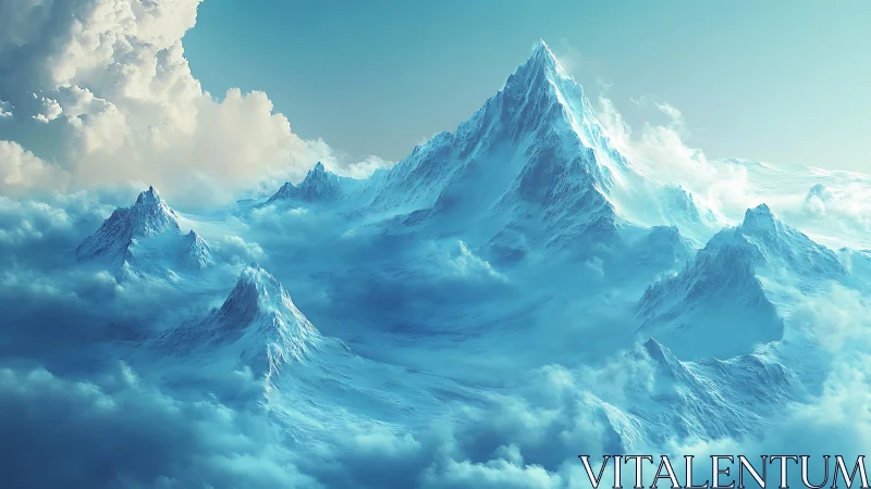 Frozen celestial peaks rising above a luminous cloud sea.