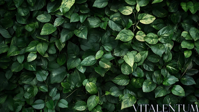 Dense planar arrangement of overlapping green foliage is shown