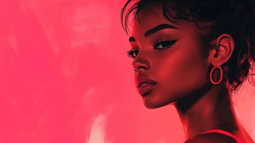Striking side-profile portrait glows in bold neon pink light