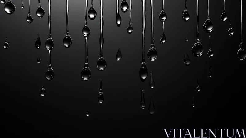 Elongated liquid droplets are suspended against a dark field