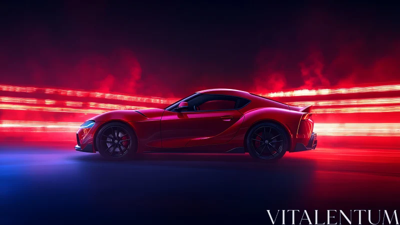 Red sports coupe rendered with dynamic red light trails