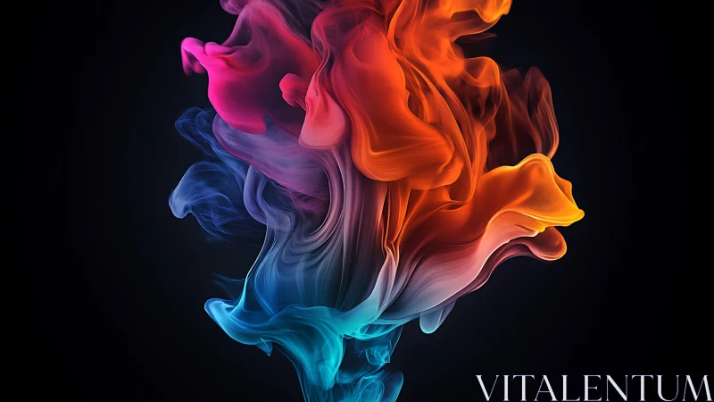 Chromatic smoke plumes twist in luminous abstract motion.