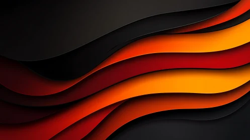 Abstract black, red, and orange layered waves digital background.