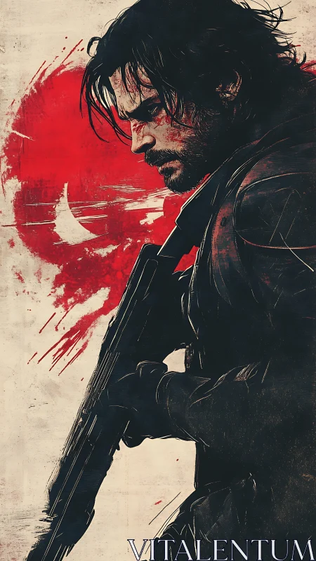 Red sun gunslinger broods beneath a storm of memory.