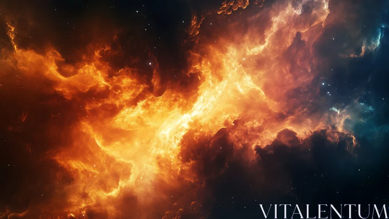 Stellar nebula cloudscape in vivid orange and cyan contrast.