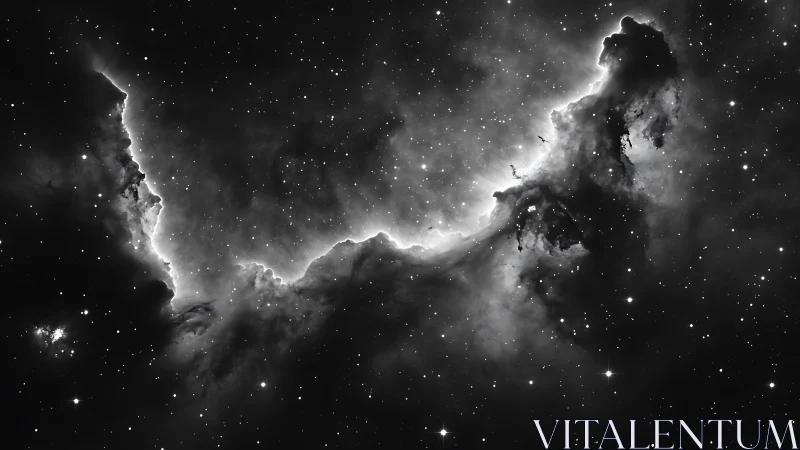 Monochrome emission nebula front with ionization edge mapping.