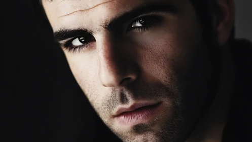 Intense male portrait glows in dramatic low key lighting