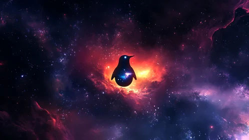 Cosmic penguin silhouette floats within high-energy nebular core