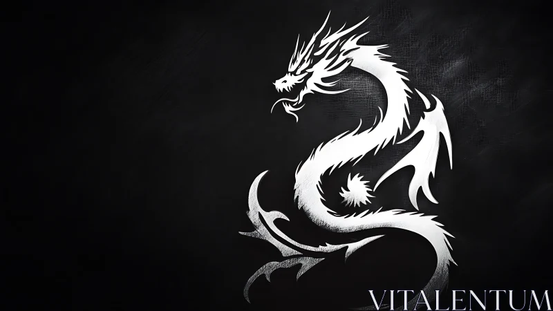 White tribal dragon curls on black chalk-textured backdrop