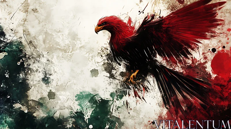 Majestic Red Hawk in Abstract Watercolor Art Style.