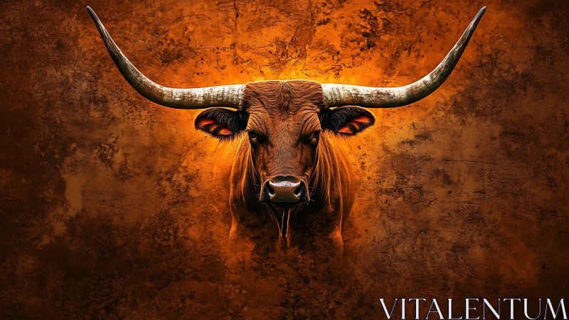 Longhorn bull head centered on textured orange backdrop.