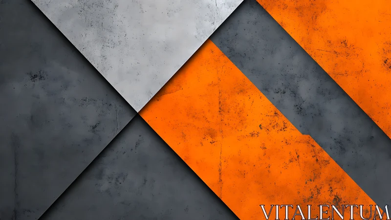 Diagonal metal panels cross in bold orange and steel contrast