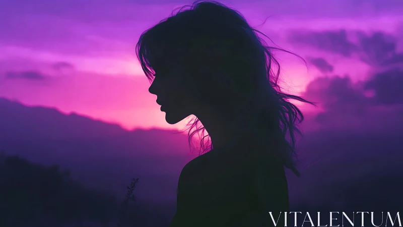 Chromatic silhouette profile against magenta-gradient twilight sky.