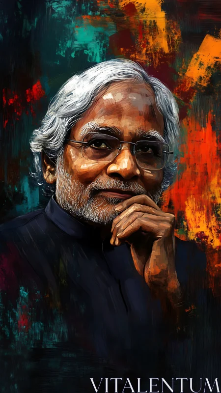 Elder thinker portrait against vivid abstract color field.