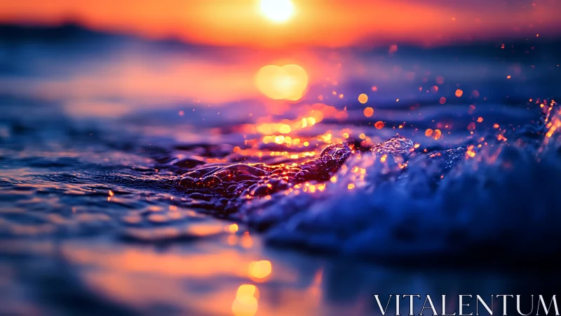 Sunlit tide catches fire in a glowing twilight seascape