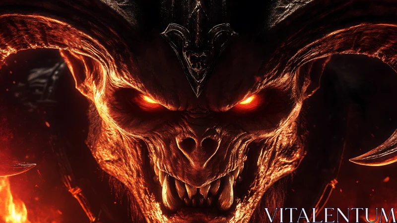 Infernal horned demon portrait with emissive lava-lit anatomy.