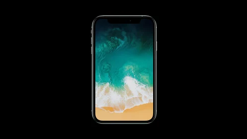 Modern smartphone displaying serene coastal landscape wallpaper