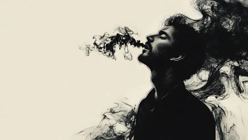 Side profile male figure with abstract smoke dispersion.