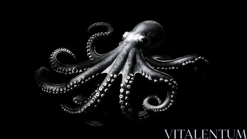 Monochrome octopus sculpture under dramatic studio lighting.