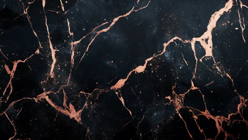 Black marble surface with copper metallic crack patterns.