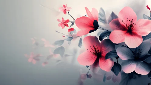 Pink Blossoms Digital Illustration with Soft Shadow Depth