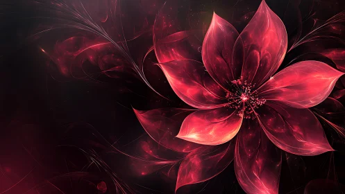 Red fractal flower rendered with glowing translucent petals