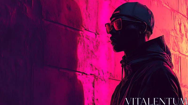 Silhouetted person in neon pink and purple side lighting