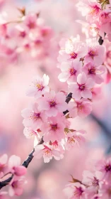 Pink flowering branch with shallow depth field focus