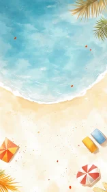 Sunny shoreline escape with cozy umbrellas and calm waves.