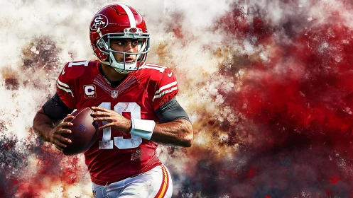 Quarterback holds football and prepares controlled passing motion