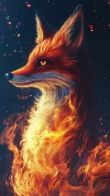 Volumetric fire-fox portrait with luminous particle field integration.