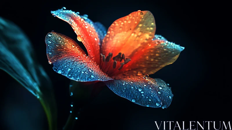 Iridescent Flower Petals with Water Droplet Macro Photography