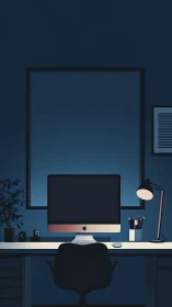 Minimalist night workspace glows with focused digital calm