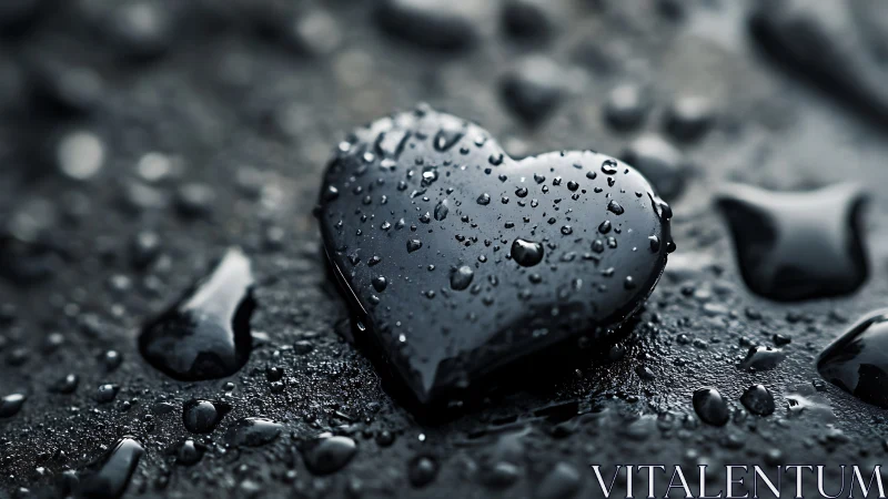 Black Heart Stone Wet Surface Macro.