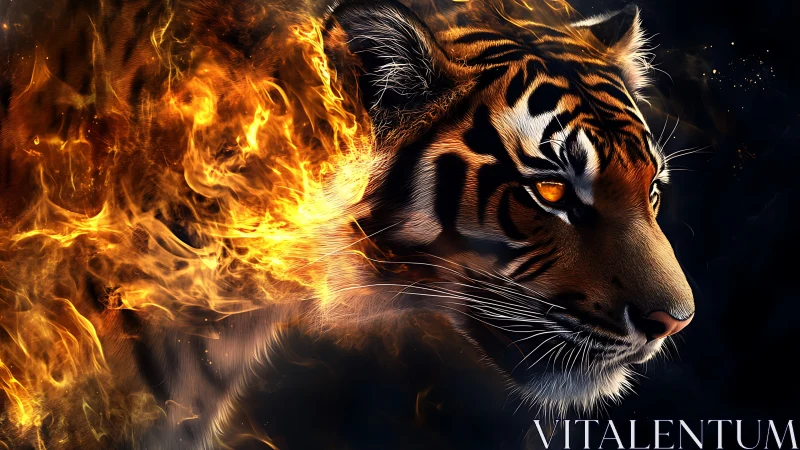 Fire-forged tiger profile merges flame and fur textures.