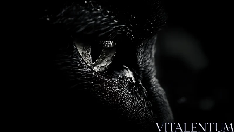 Close-up monochrome detail of animal eye and facial fur.