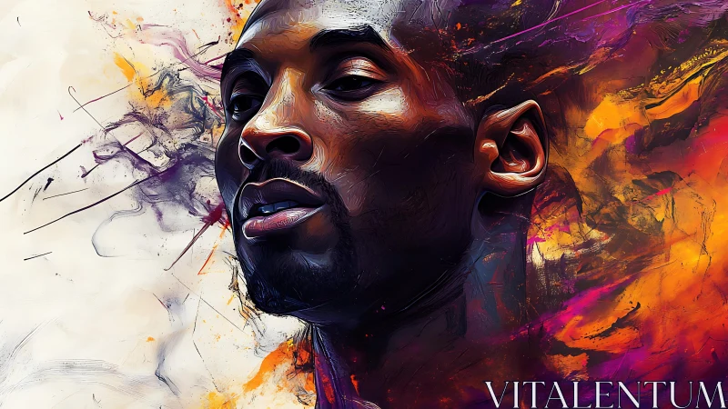 Bold portrait emerges from swirling color and quiet flame