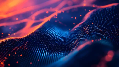 Abstract digital landscape with glowing particles and vibrant colors.