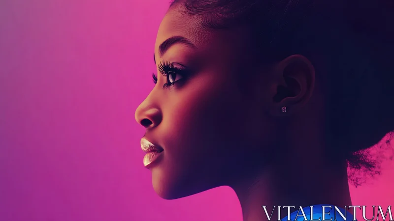 Luminous side profile in dreamy pink and purple glow.