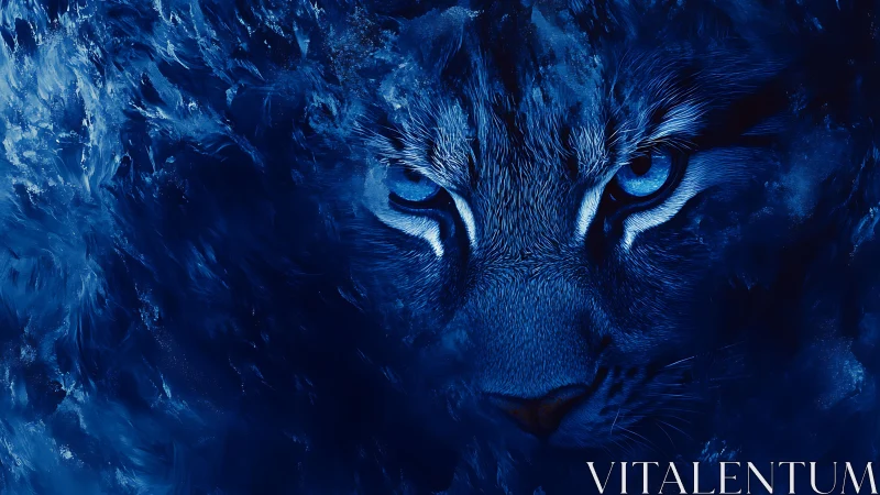 Blue Nocturne: Feline Portrait in Ethereal Digital Rendering.