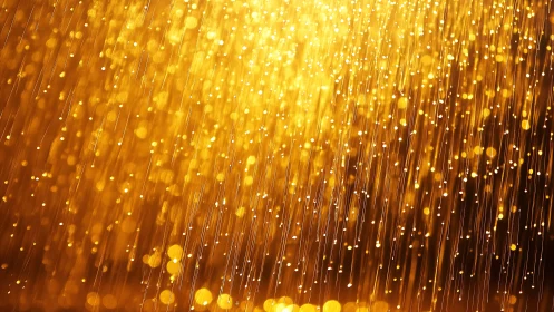 Golden fiber optic light streaks with cascading bokeh glow.