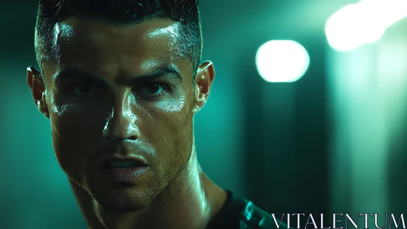 Tunnel-lit athlete locked in neon-soaked warrior focus.