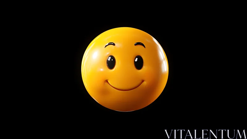 Glossy 3D yellow smiley face on deep black background.