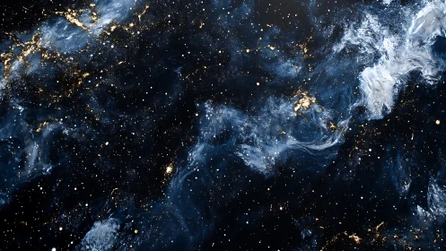 Cosmic nebula abstraction renders deep space with gilded dust