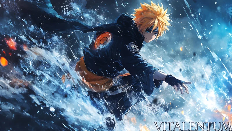 Storm-swept ninja rider carving through swirling energy seas.